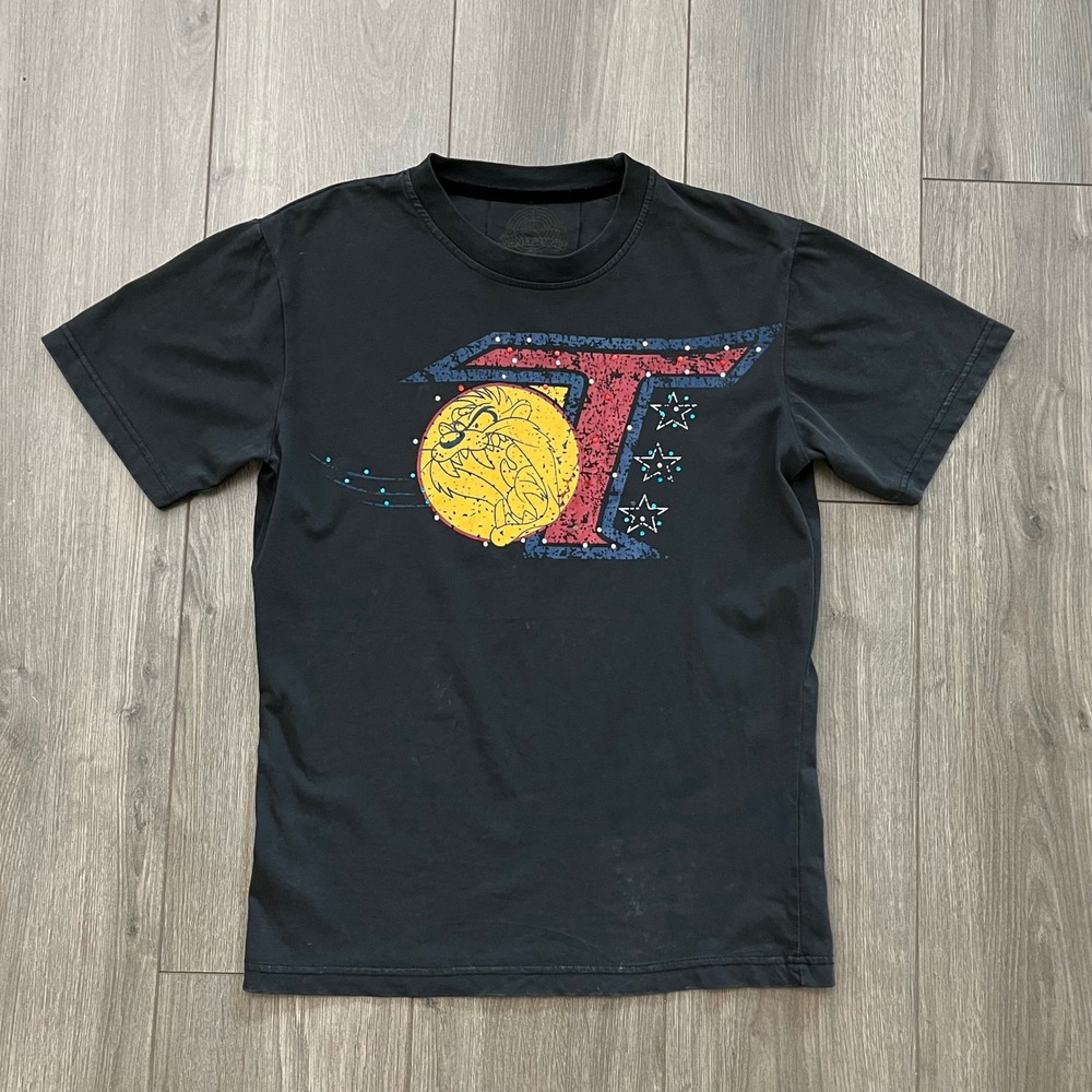 Looney Tunes Taz Tasmanian Devil Black Graphic T-Shirt Rhinestone Mens Medium